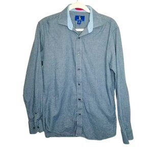 Stockholm Sven Mens‎ Houndstooth Button-Up Shirt S 14 1/2 32/33 Blue 100% Cotton